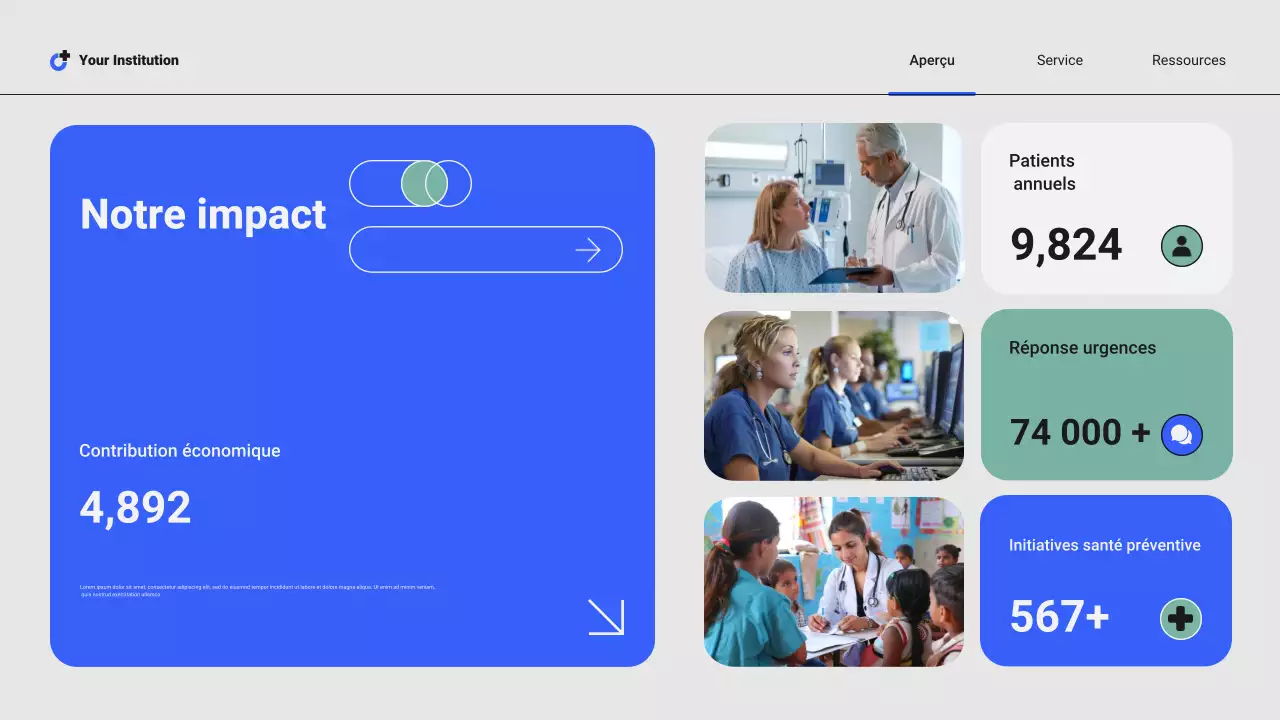 Présentation des services hospitaliers locaux professionnels modernes bleus et verts
