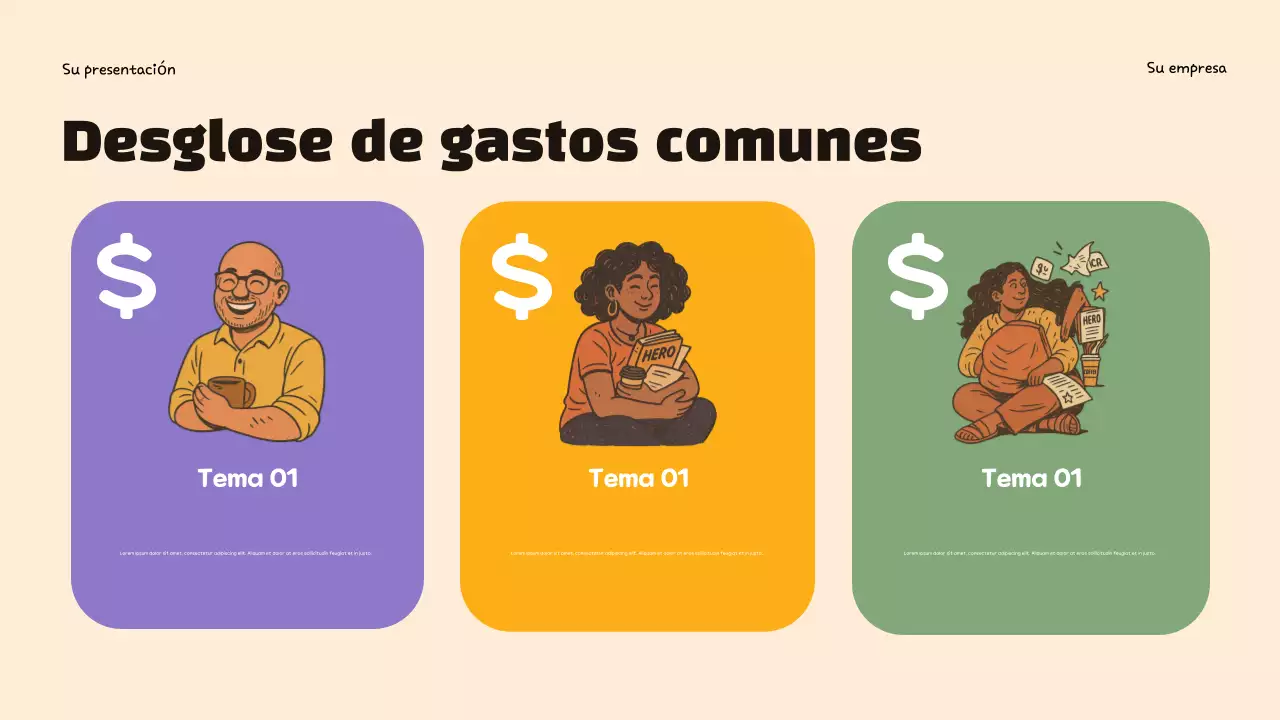 Presentación infográfica sobre presupuestos de moda en color morado