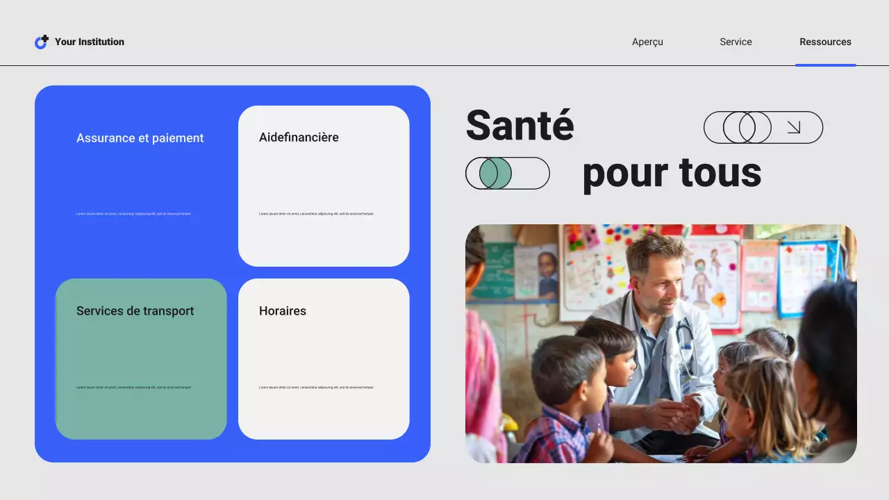 Présentation des services hospitaliers locaux professionnels modernes bleus et verts