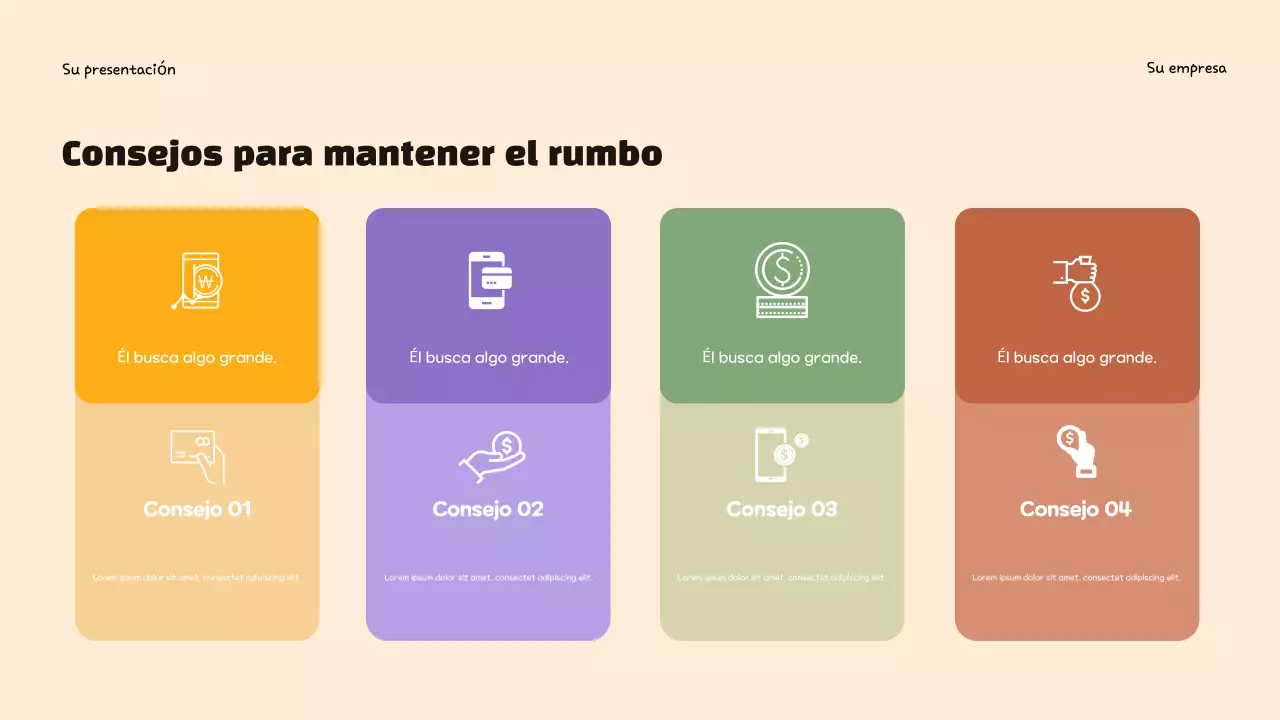 Presentación infográfica sobre presupuestos de moda en color morado