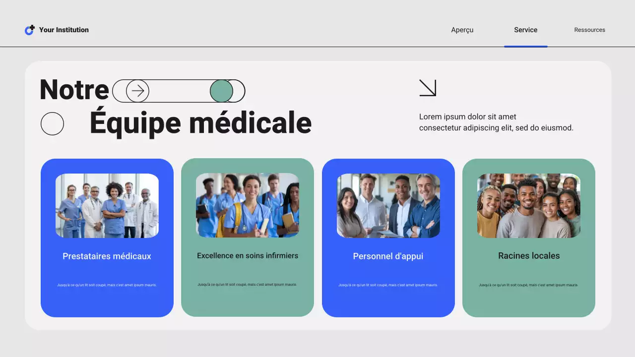 Présentation des services hospitaliers locaux professionnels modernes bleus et verts