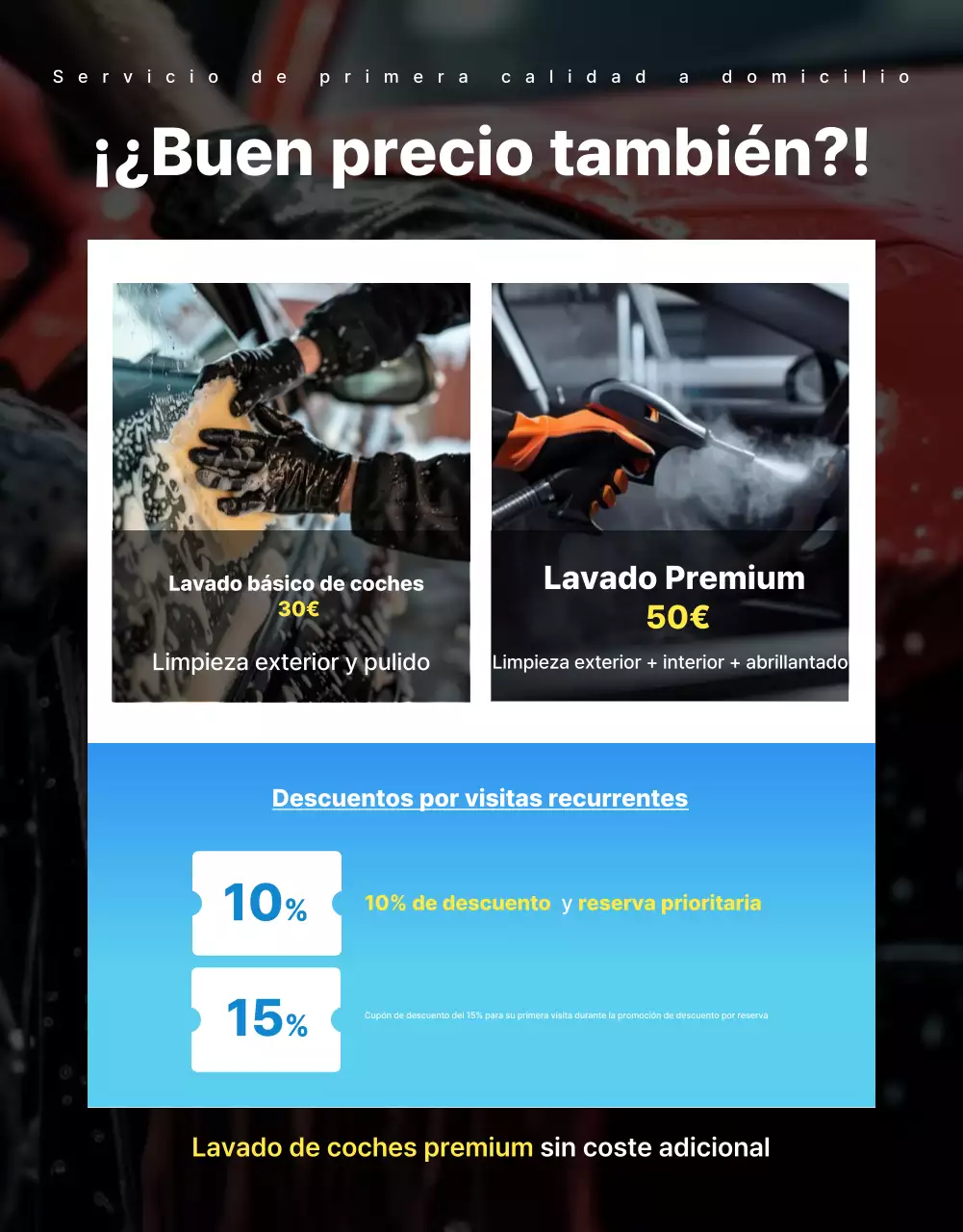 Anuncio de lavado de autos moderno azul