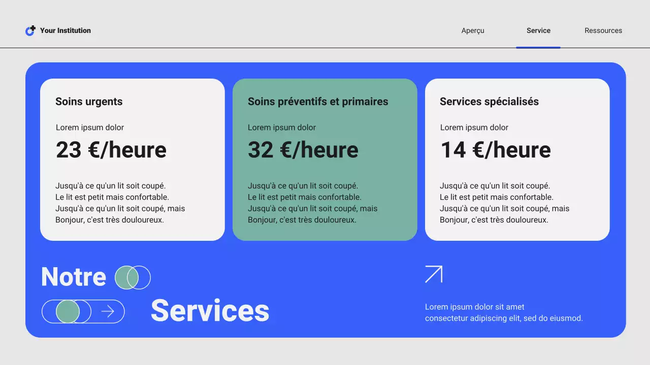 Présentation des services hospitaliers locaux professionnels modernes bleus et verts