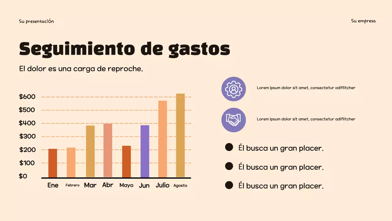 Presentación infográfica sobre presupuestos de moda en color morado