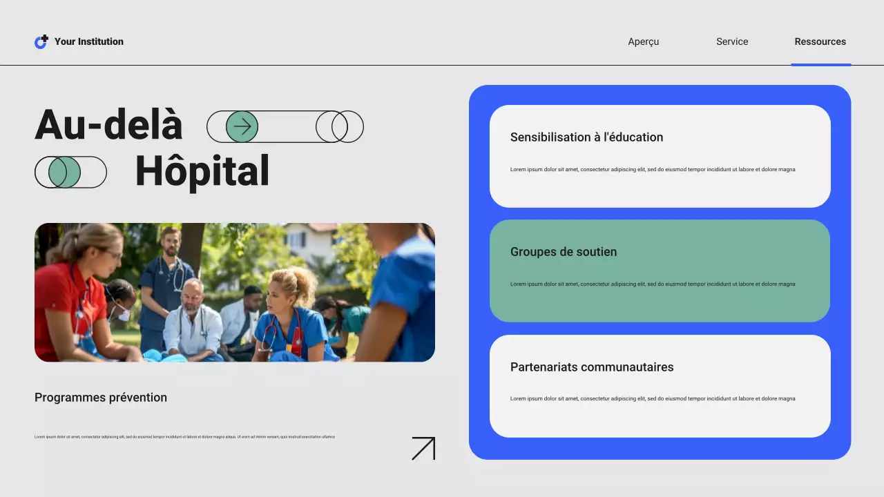 Présentation des services hospitaliers locaux professionnels modernes bleus et verts
