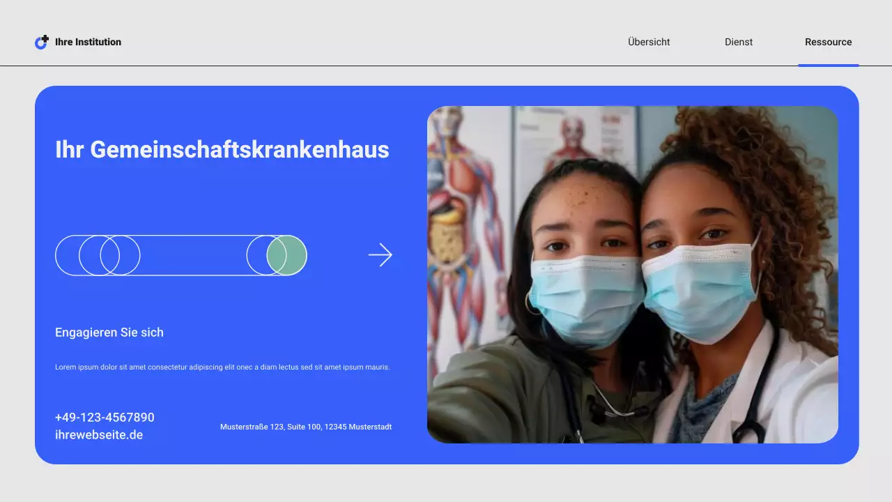 Blaue und grüne moderne professionelle Präsentation lokaler Krankenhausdienste