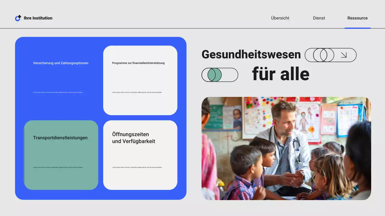 Blaue und grüne moderne professionelle Präsentation lokaler Krankenhausdienste