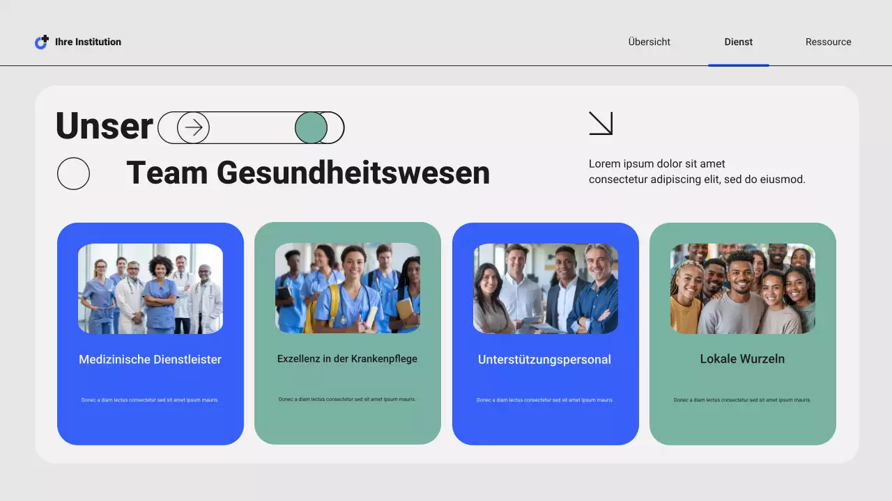 Blaue und grüne moderne professionelle Präsentation lokaler Krankenhausdienste