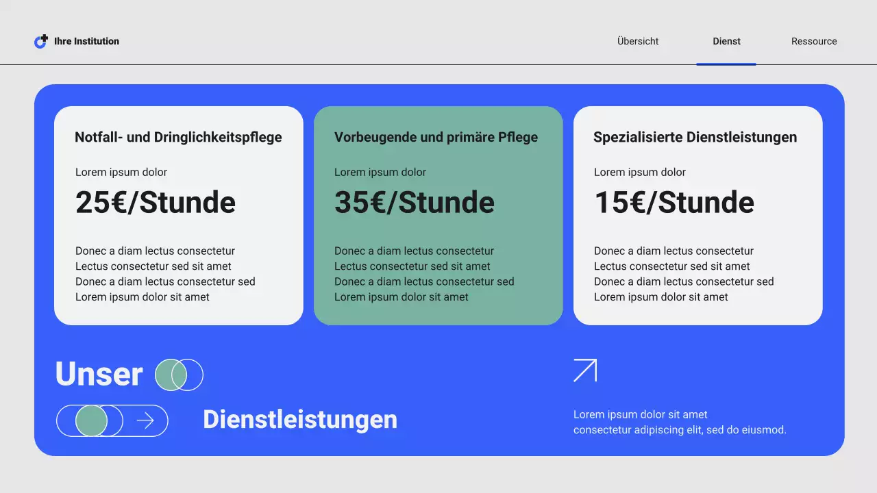 Blaue und grüne moderne professionelle Präsentation lokaler Krankenhausdienste