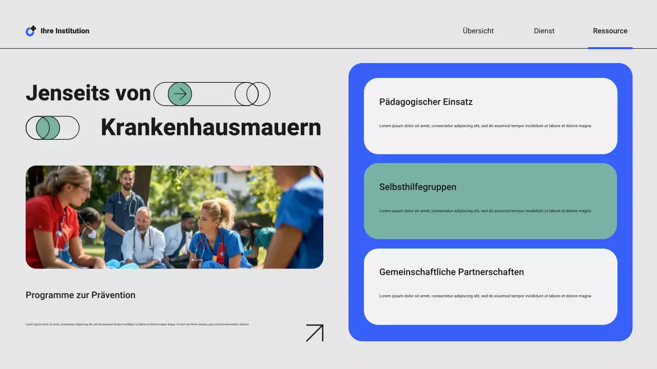 Blaue und grüne moderne professionelle Präsentation lokaler Krankenhausdienste