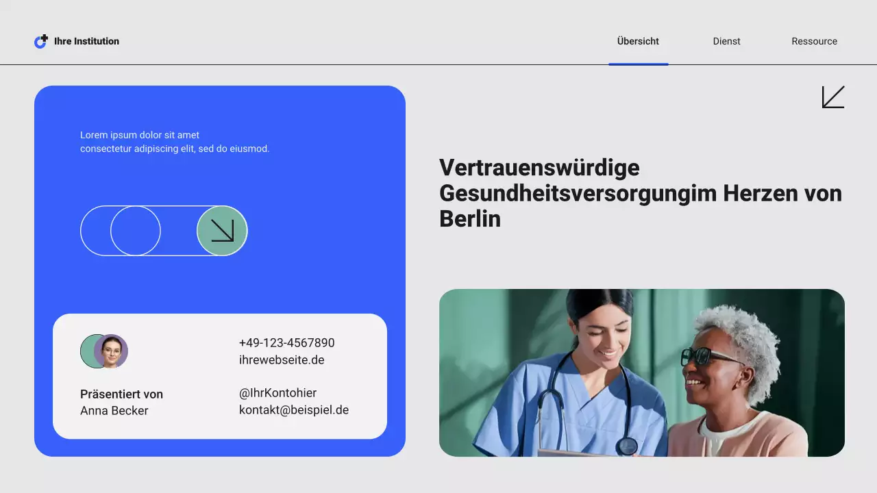 Blaue und grüne moderne professionelle Präsentation lokaler Krankenhausdienste