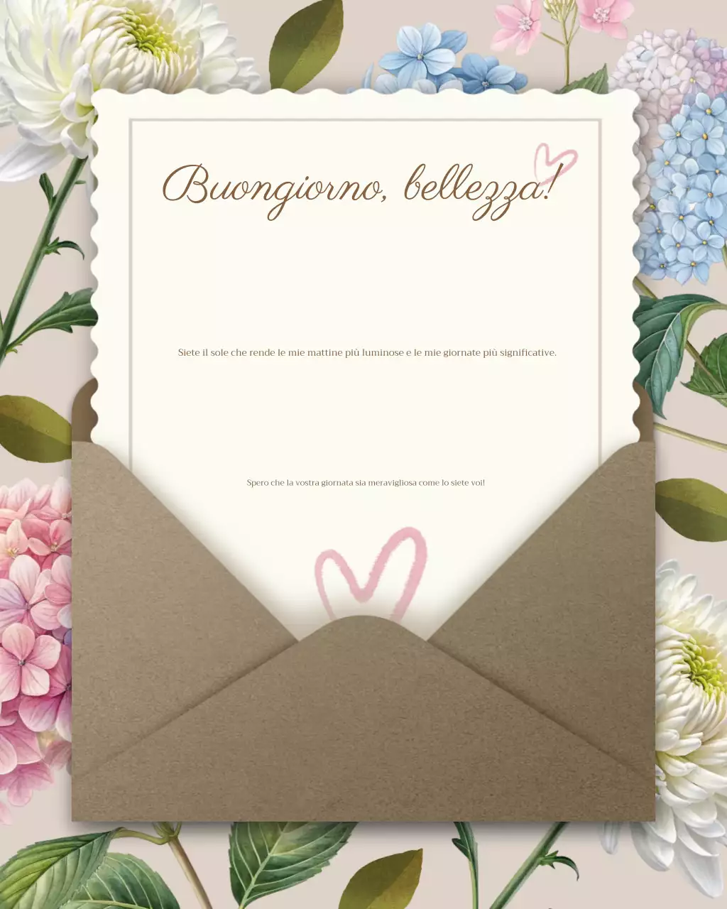 Post di Instagram con biglietto di auguri floreale beige per il buongiorno