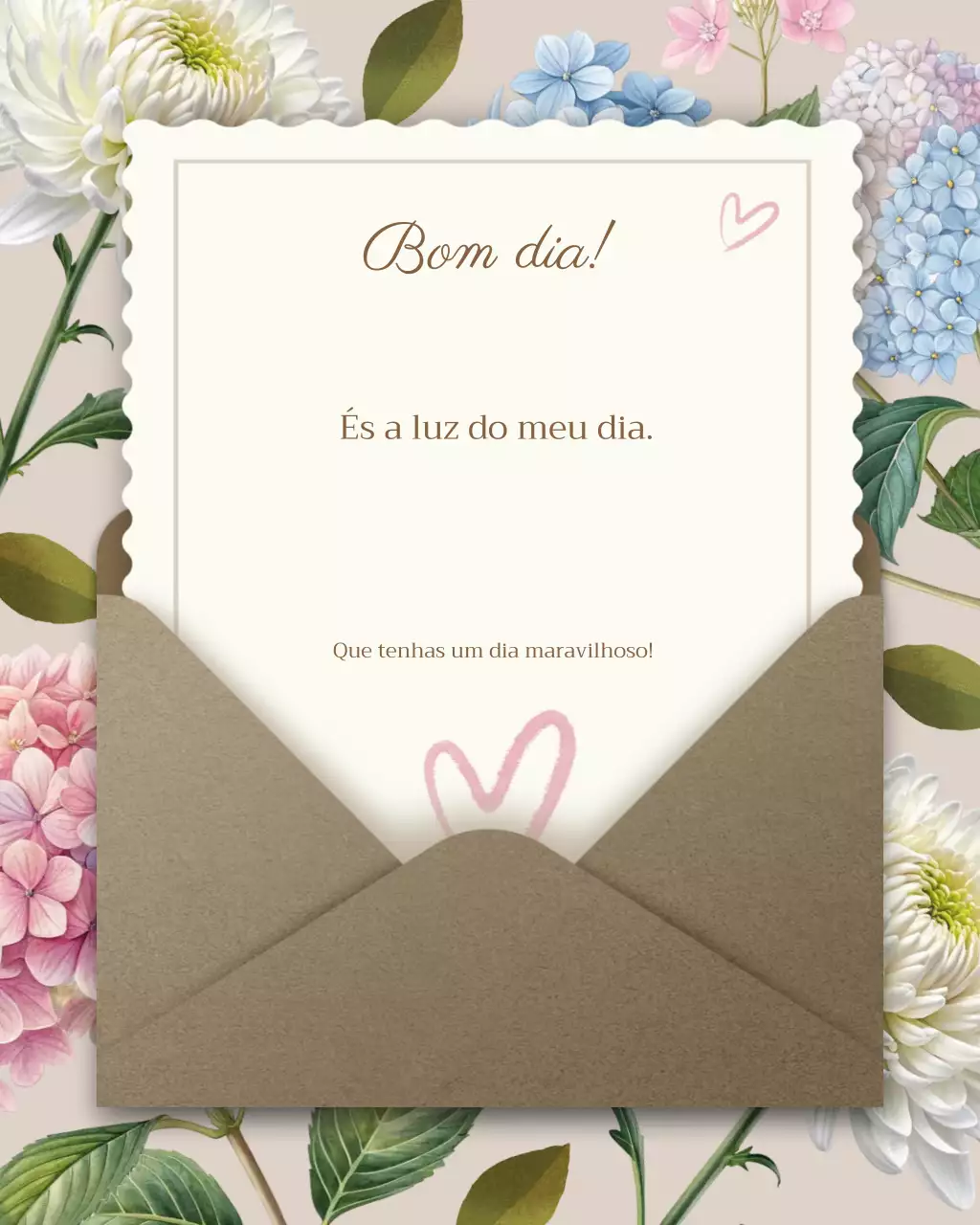 Postagem no Instagram de cartão de bom dia com estampa floral bege