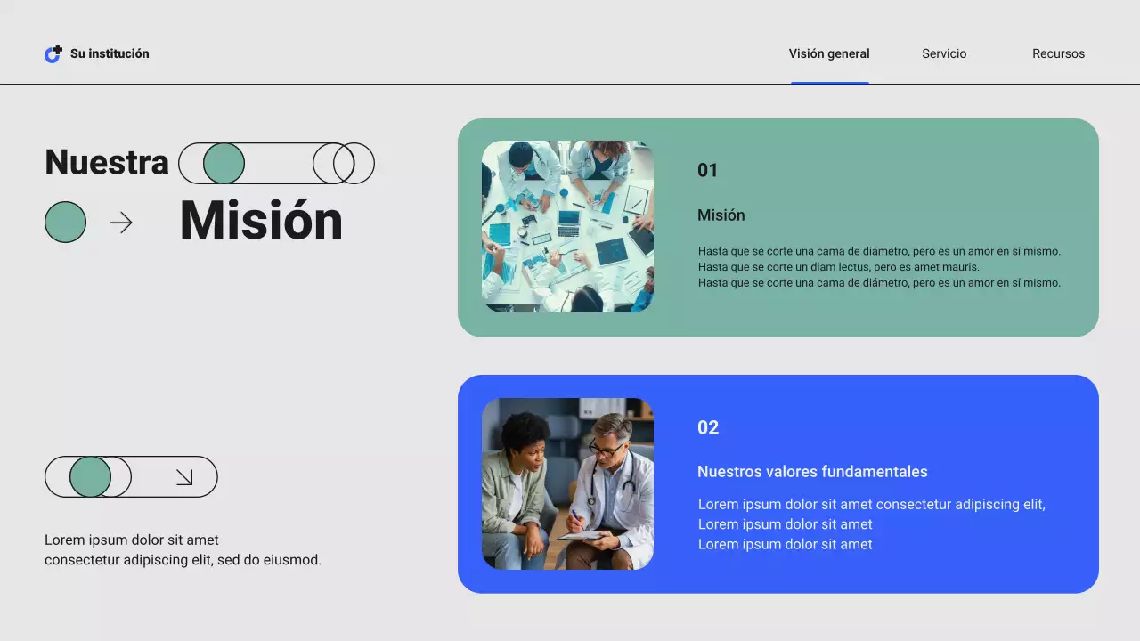 Presentación de servicios hospitalarios locales profesionales modernos de color azul y verde