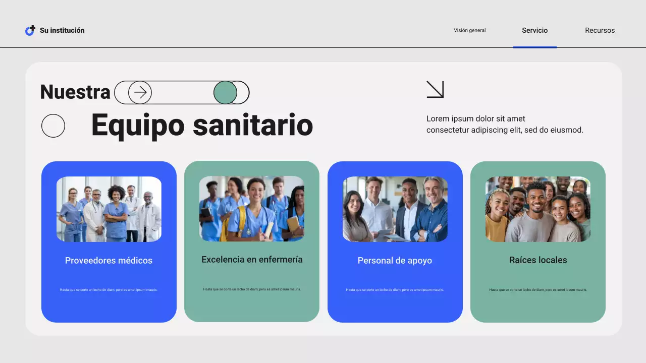 Presentación de servicios hospitalarios locales profesionales modernos de color azul y verde