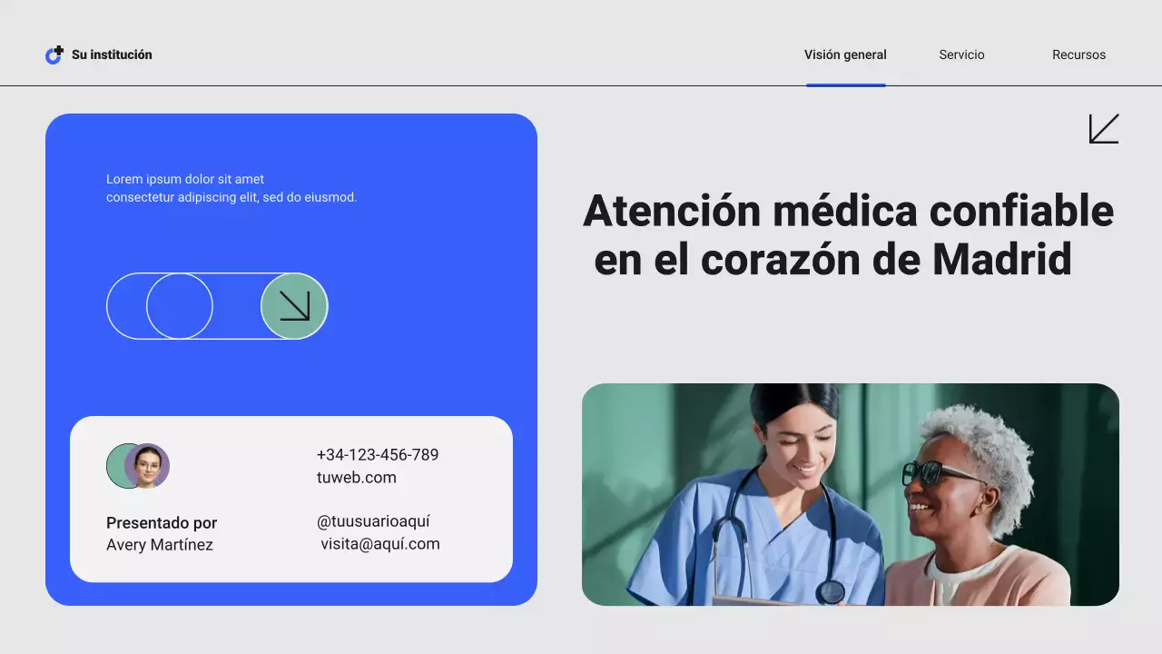 Presentación de servicios hospitalarios locales profesionales modernos de color azul y verde