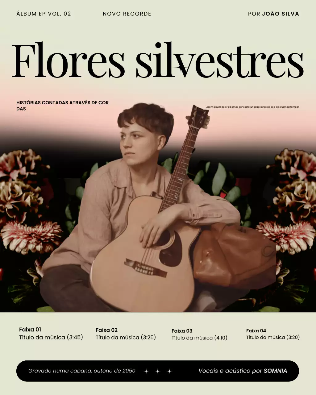 Postagem no Instagram do álbum de música folk indie moderna cinza e preta