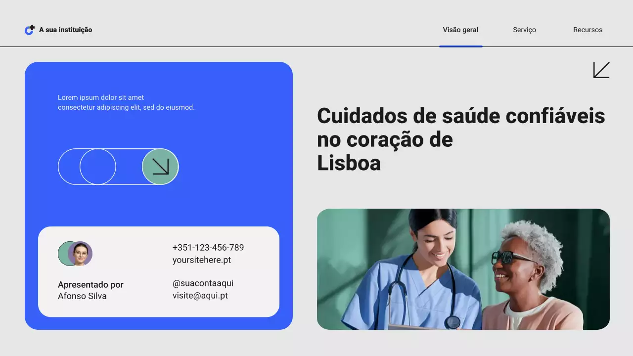 Apresentação dos Serviços Hospitalares Profissionais Locais Modernos em Azul e Verde
