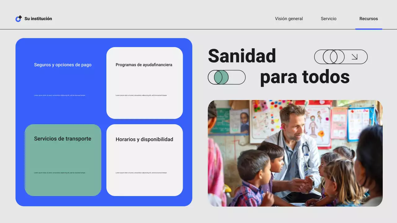 Presentación de servicios hospitalarios locales profesionales modernos de color azul y verde