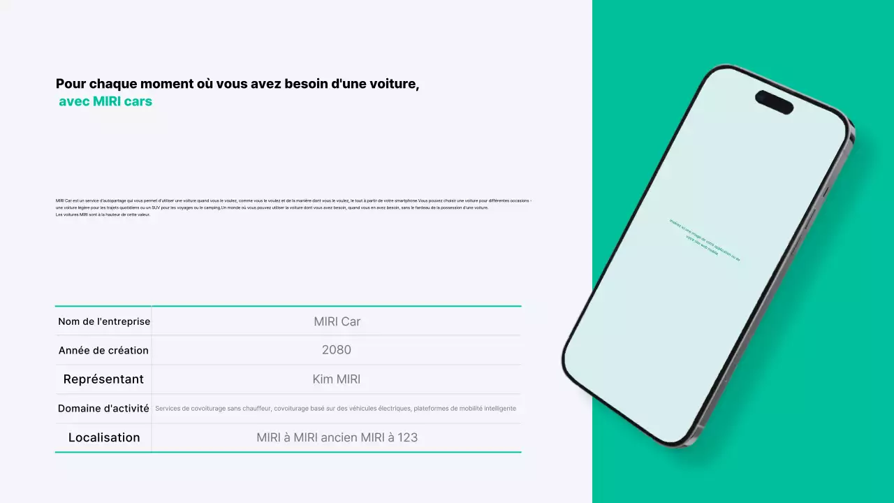 Une entreprise d'autopartage moderne en menthe et gris