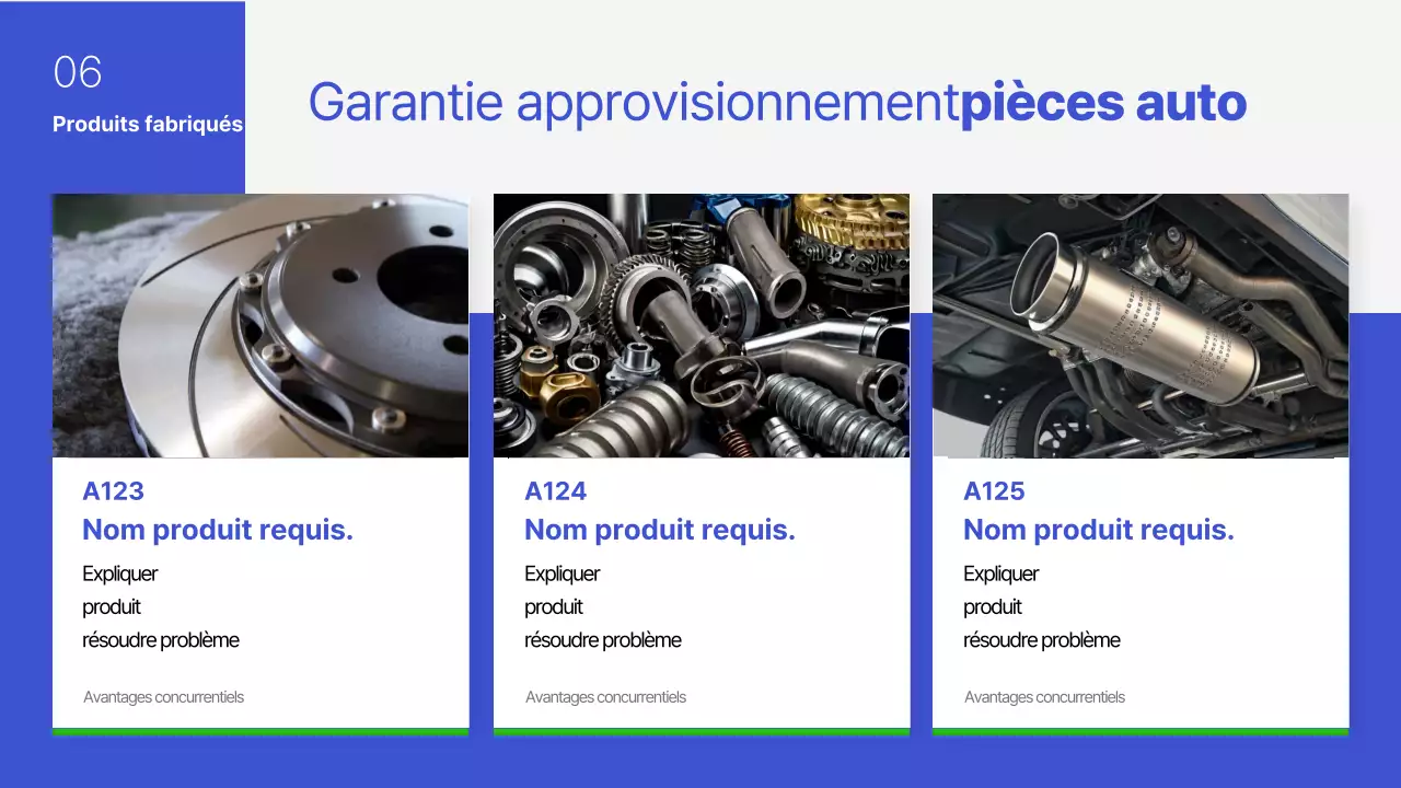 Proposition de produit d'emboutissage de métal automobile simple bleu et vert