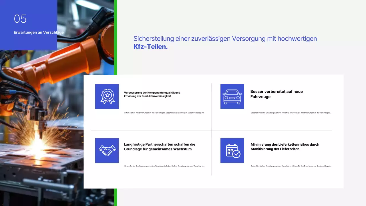 Blauer und grüner einfacher Produktvorschlag für die Metallprägung im Automobilbereich