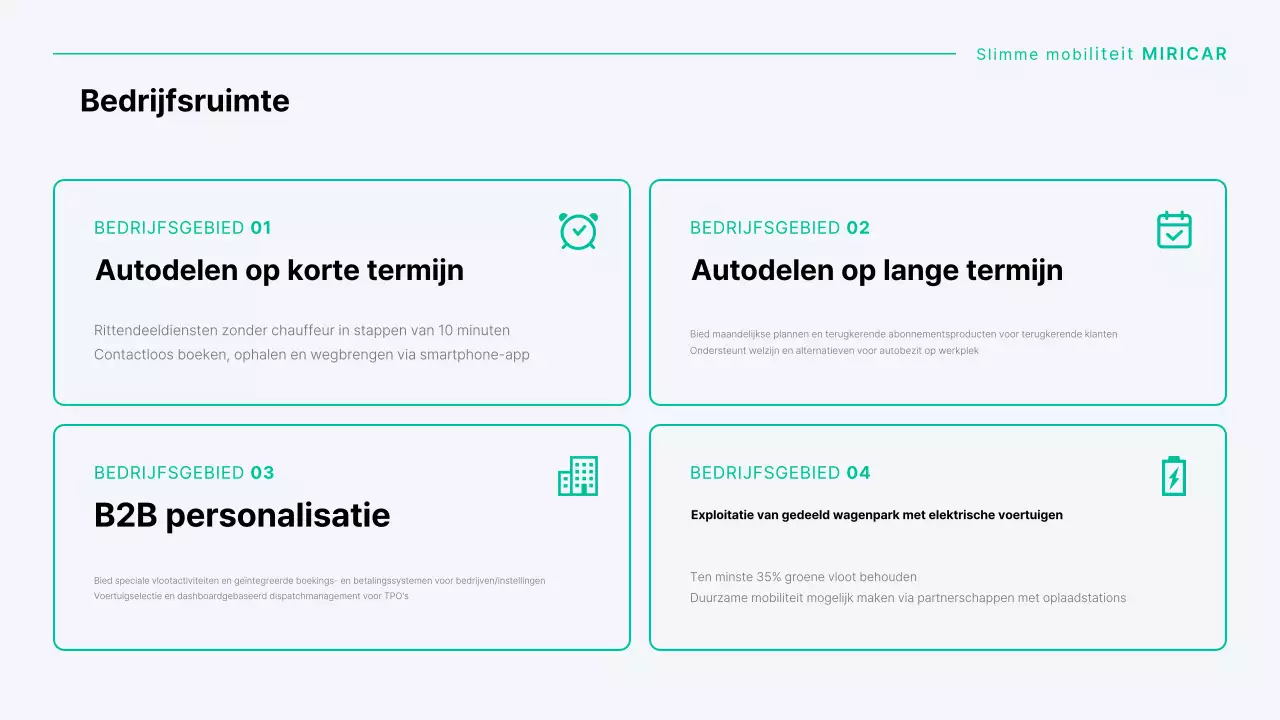 Een modern autodeelbedrijf in mint en grijs