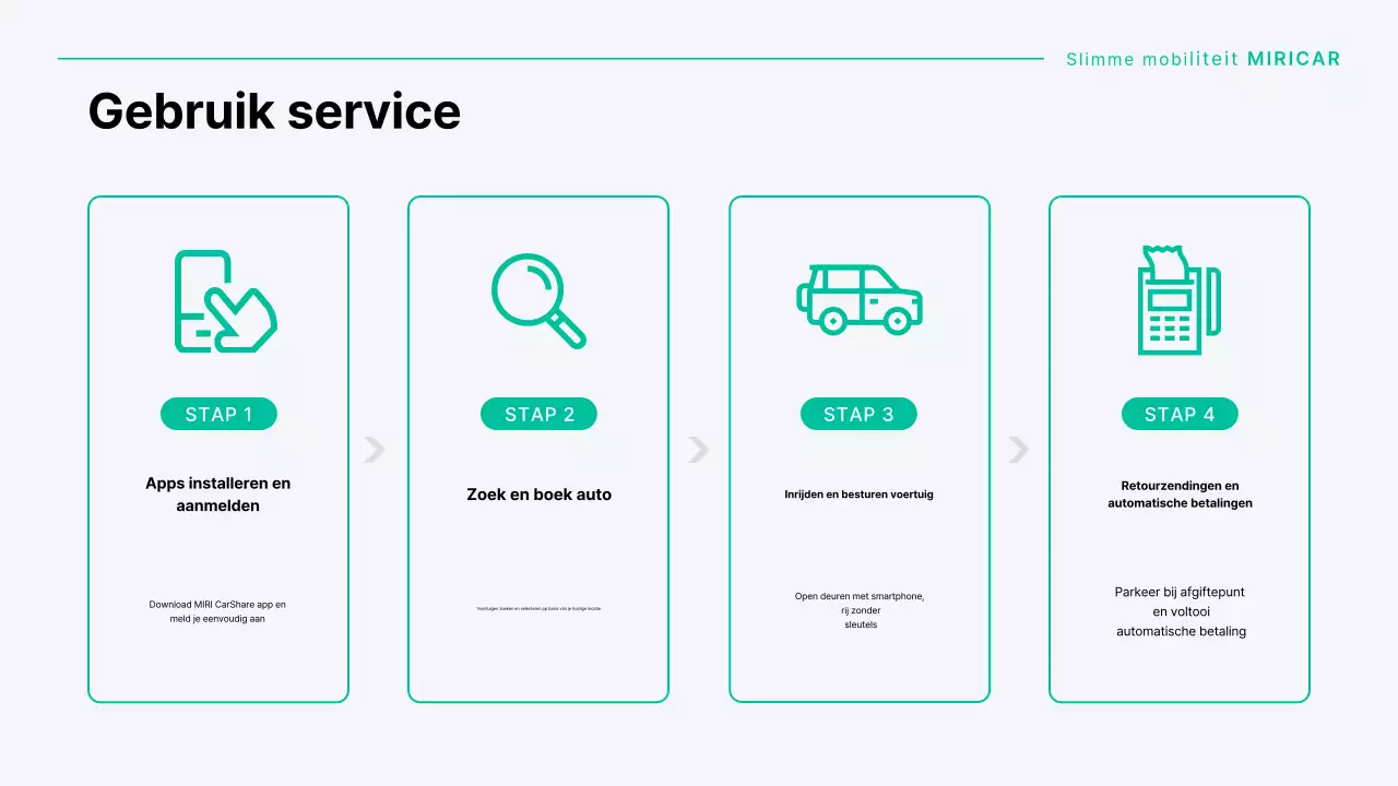 Een modern autodeelbedrijf in mint en grijs