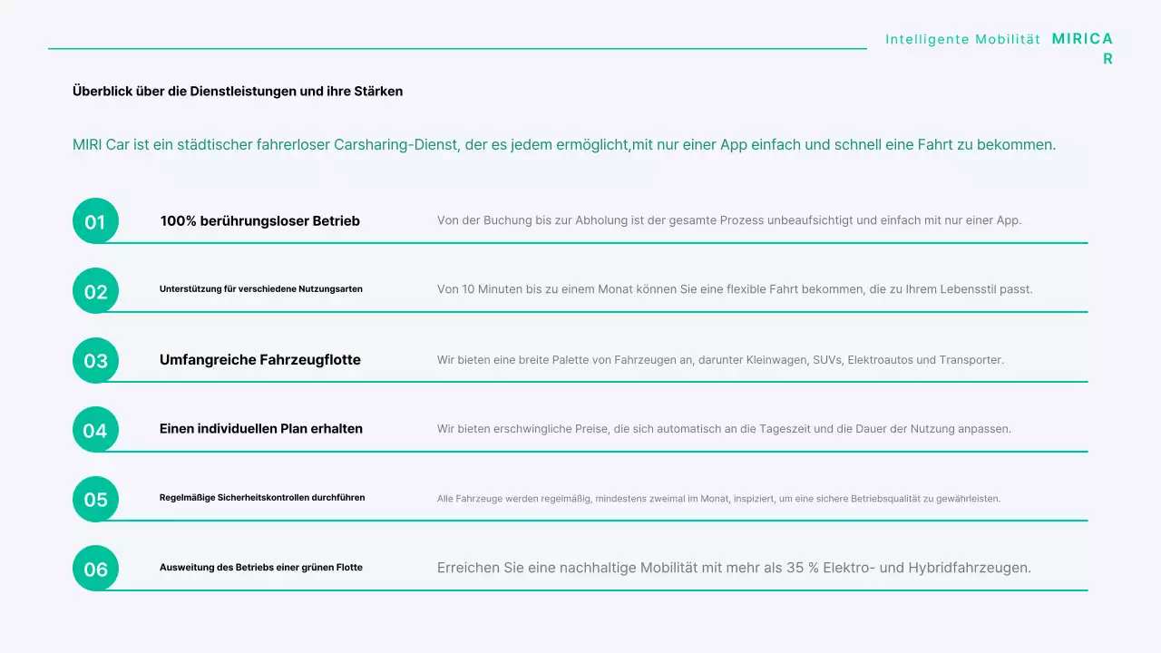 Ein modernes Carsharing-Unternehmen in Mint und Grau
