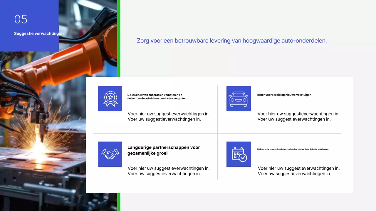 Voorstel voor een eenvoudig blauw en groen metaalstansproduct voor de automobielindustrie
