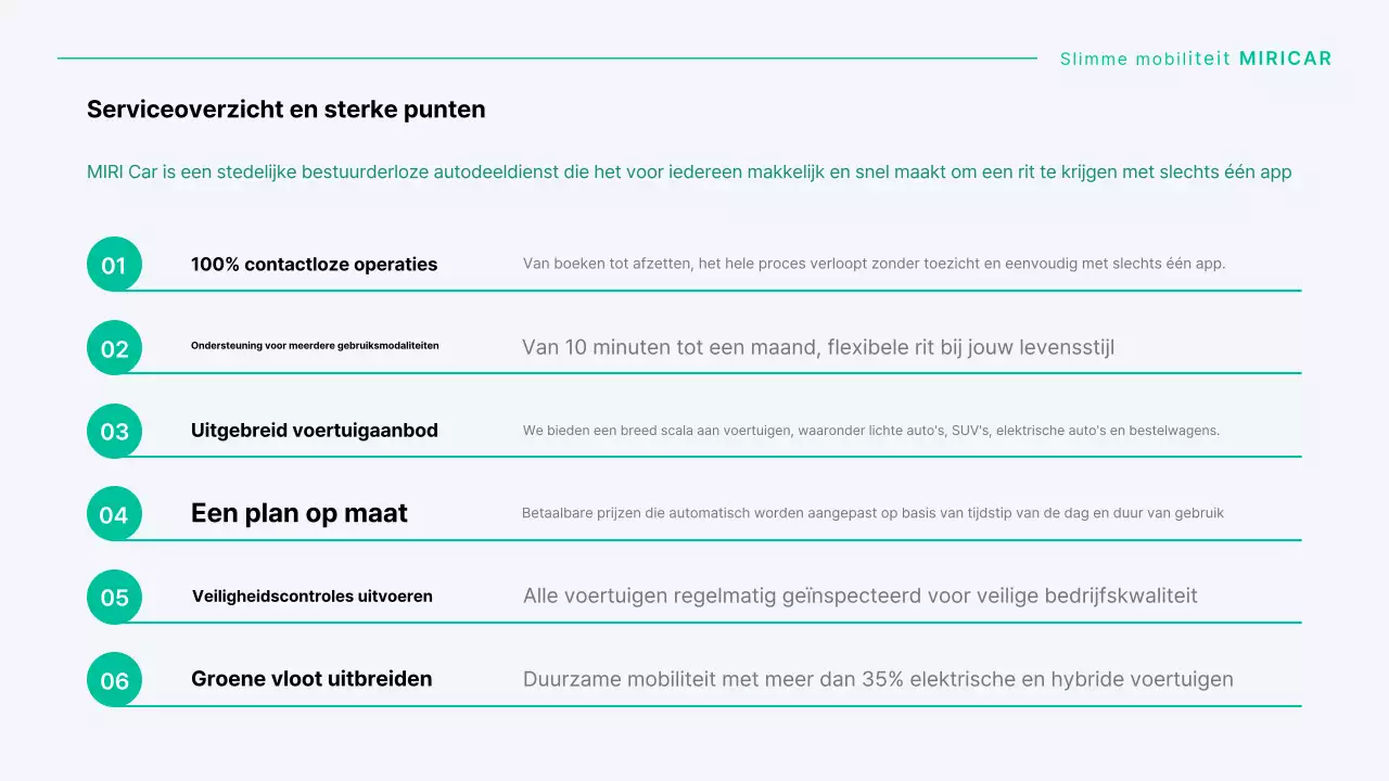 Een modern autodeelbedrijf in mint en grijs