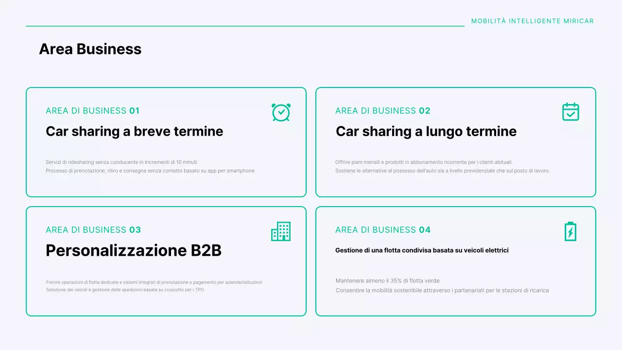 Una moderna compagnia di car sharing in menta e grigio
