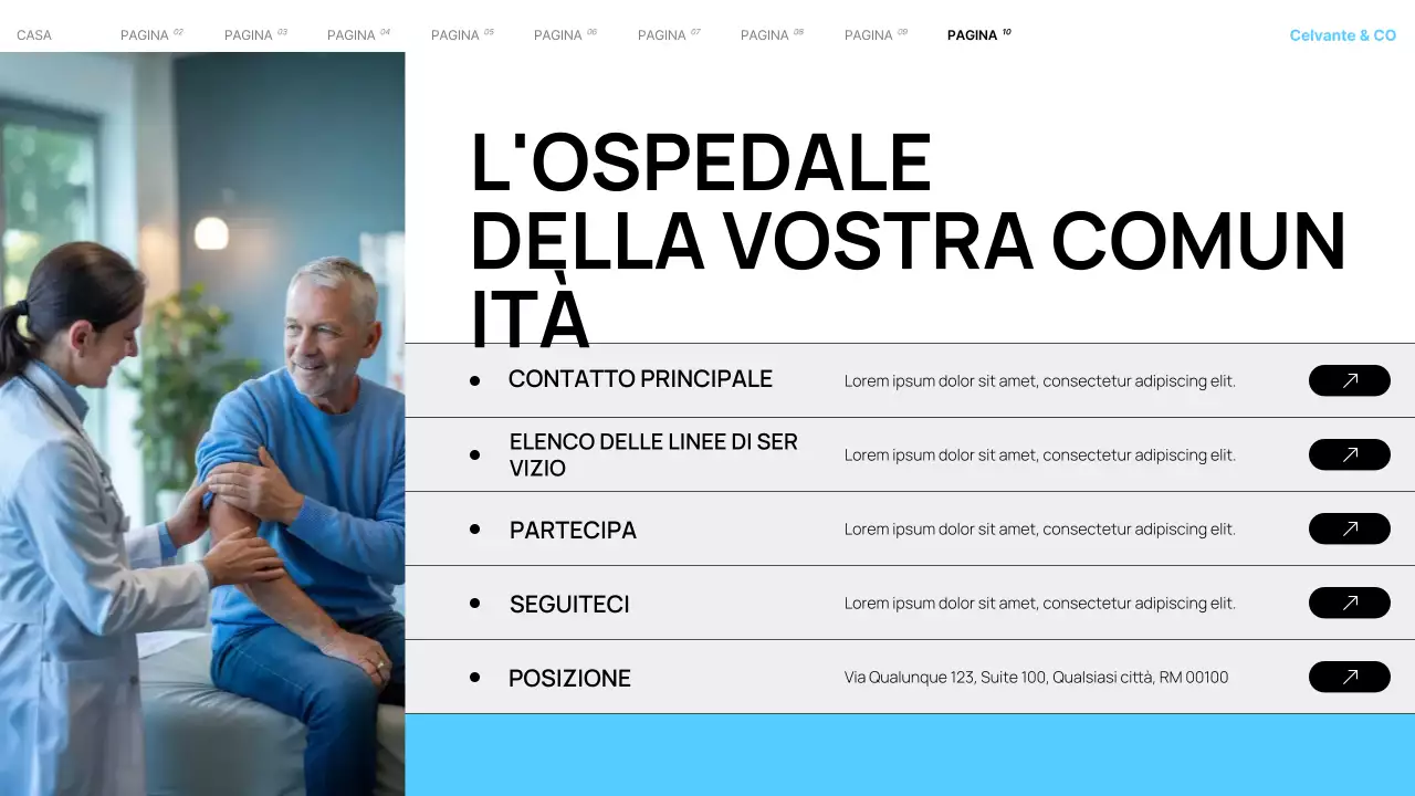 Presentazione dei servizi dell'ospedale locale moderno Teal