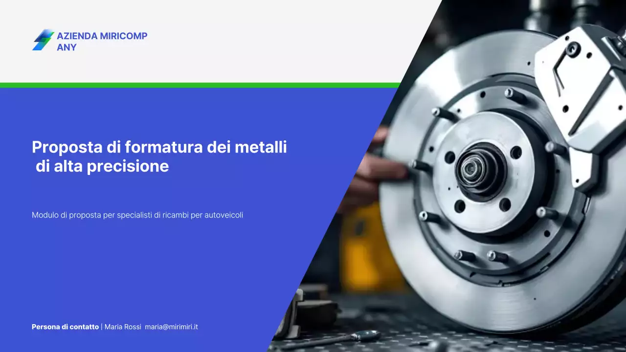 Proposta di prodotto per stampaggio di metalli per auto semplice blu e verde
