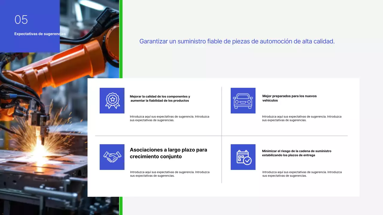 Propuesta de producto de estampado metálico automotriz simple en azul y verde