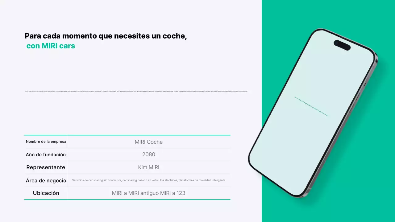 Una moderna empresa de coches compartidos en tonos menta y gris.