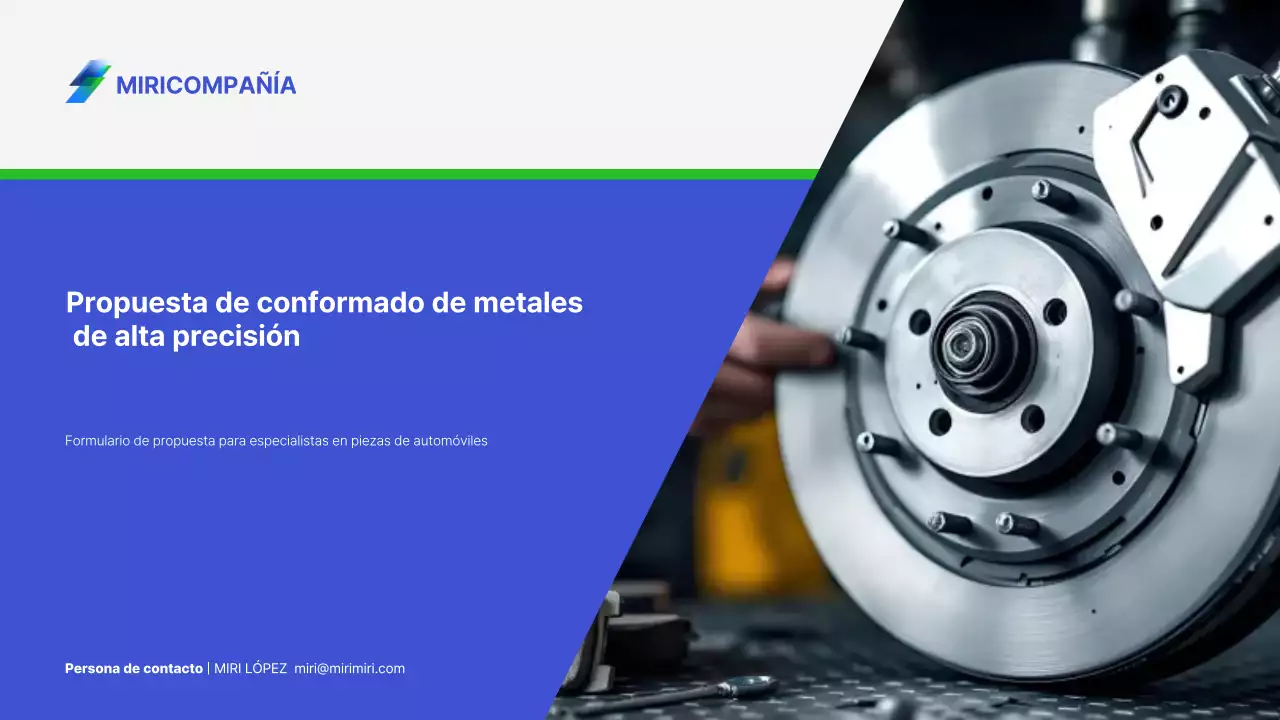 Propuesta de producto de estampado metálico automotriz simple en azul y verde