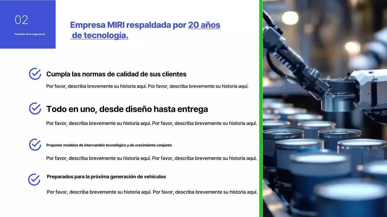 Propuesta de producto de estampado metálico automotriz simple en azul y verde