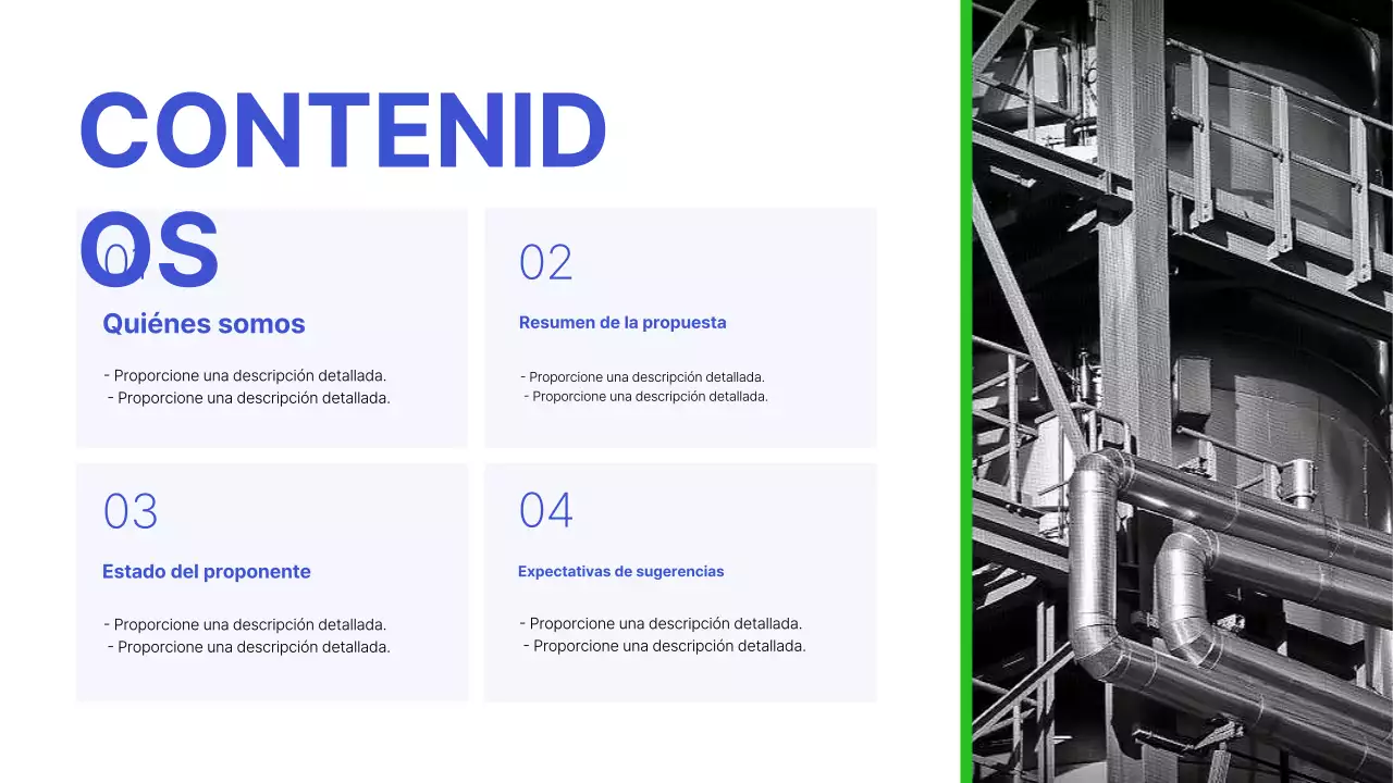 Propuesta de producto de estampado metálico automotriz simple en azul y verde