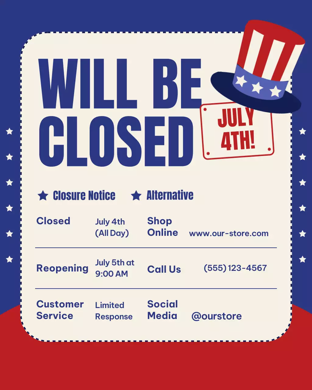 Blue Modern Closure Announcement Instagram Post