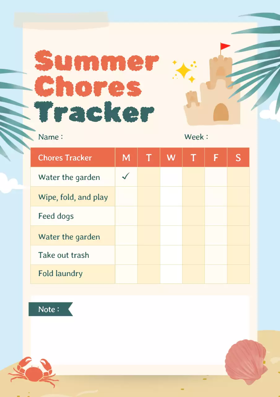 Orange Retro Summer Chores Planner Poster