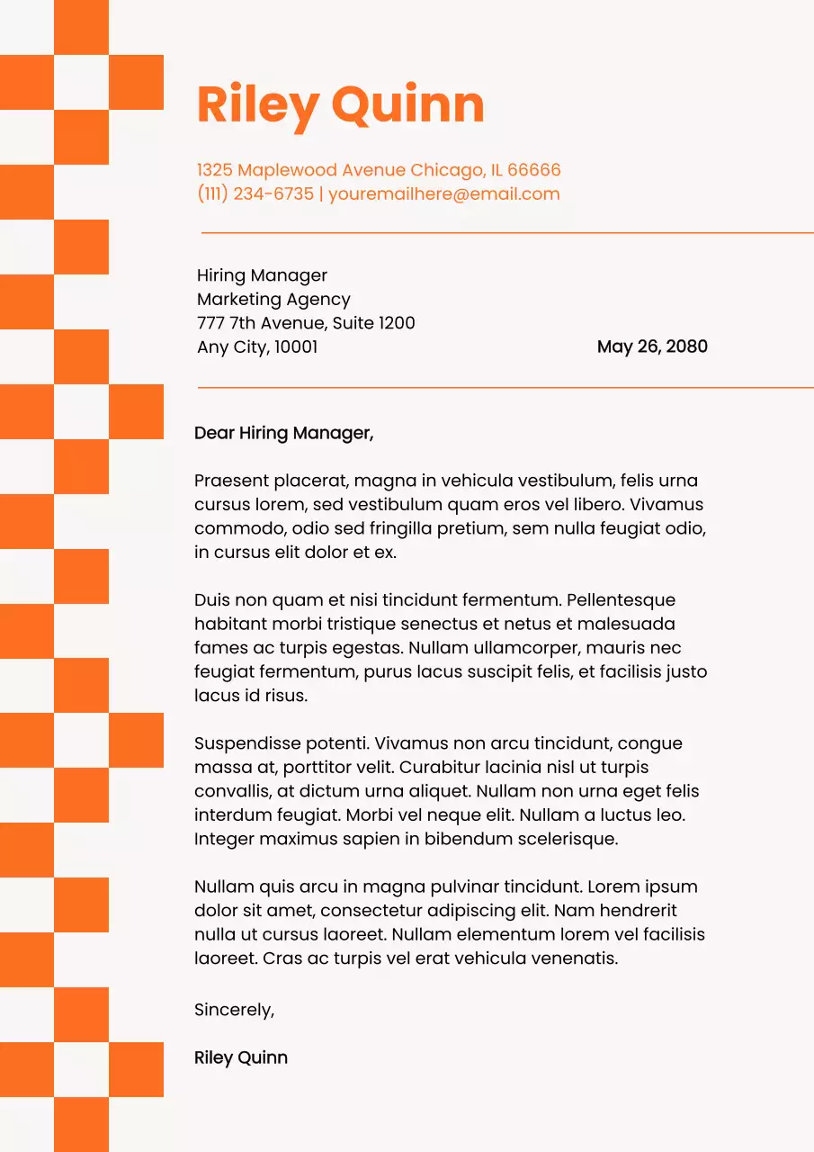 Orange Modern Cover Letter Template Poster