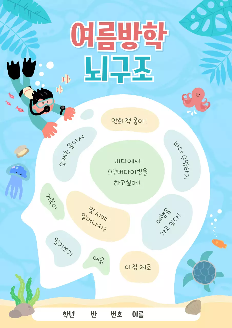 하늘색 아기자기한 여름방학 계획표