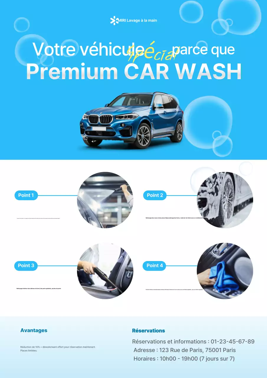 Publicité pour le lave-auto moderne bleu