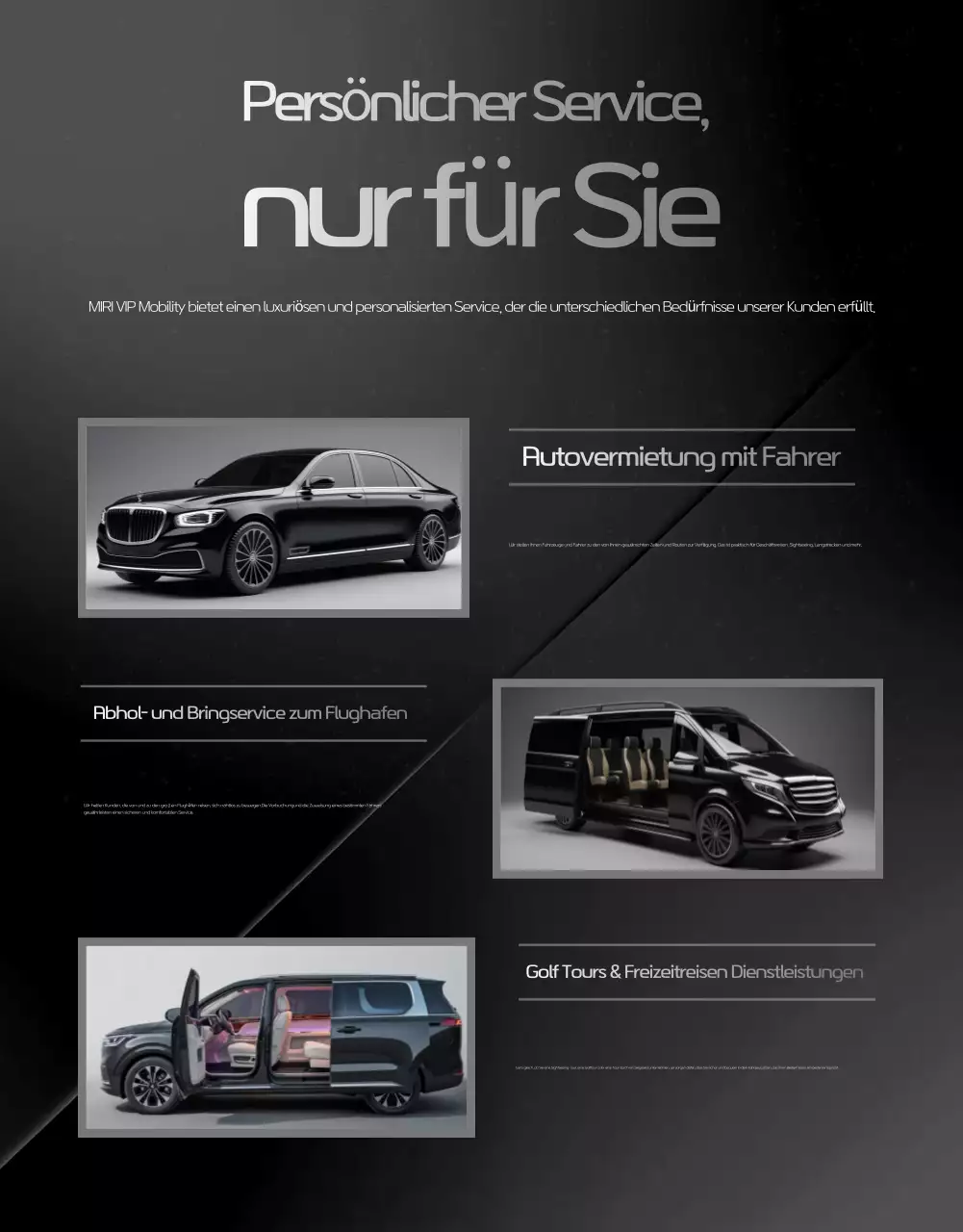 Schwarze Luxusmobilitätswerbung