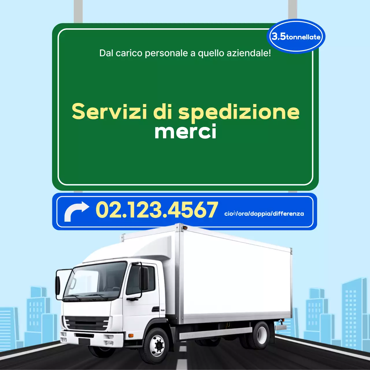 Promozione semplice del trasporto con camion blu