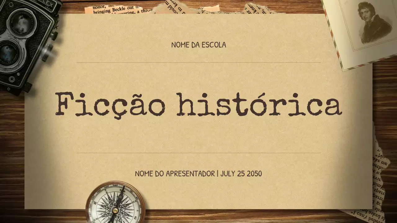 Apresentação de palestra sobre história vintage bege