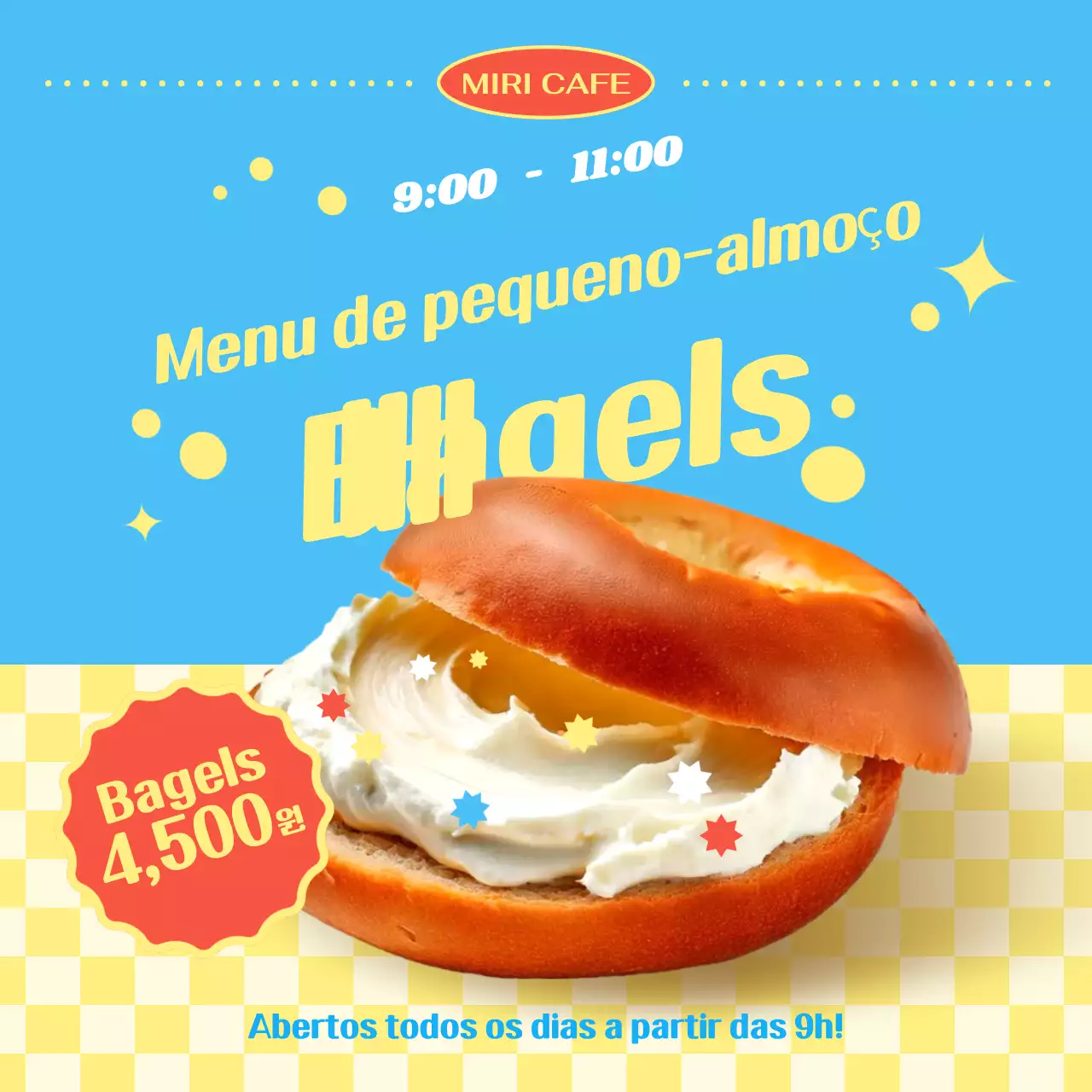 Promoção do cardápio do Sky Blue Pop Bagel