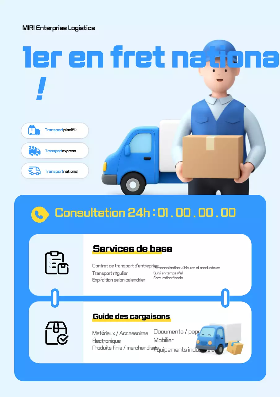 Publicité sur le transport de marchandises moderne bleu