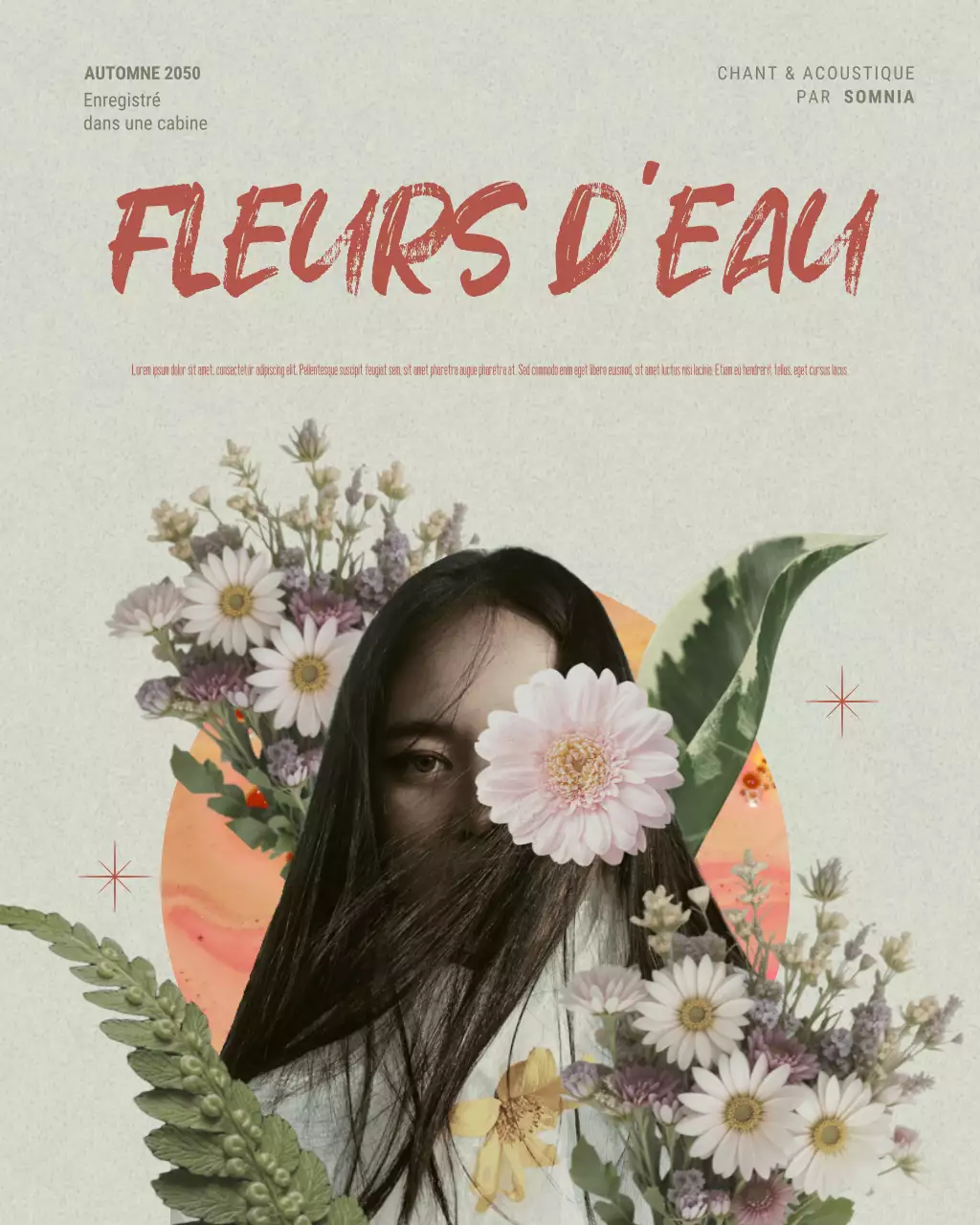 Publication Instagram sur la pochette d'album florale beige